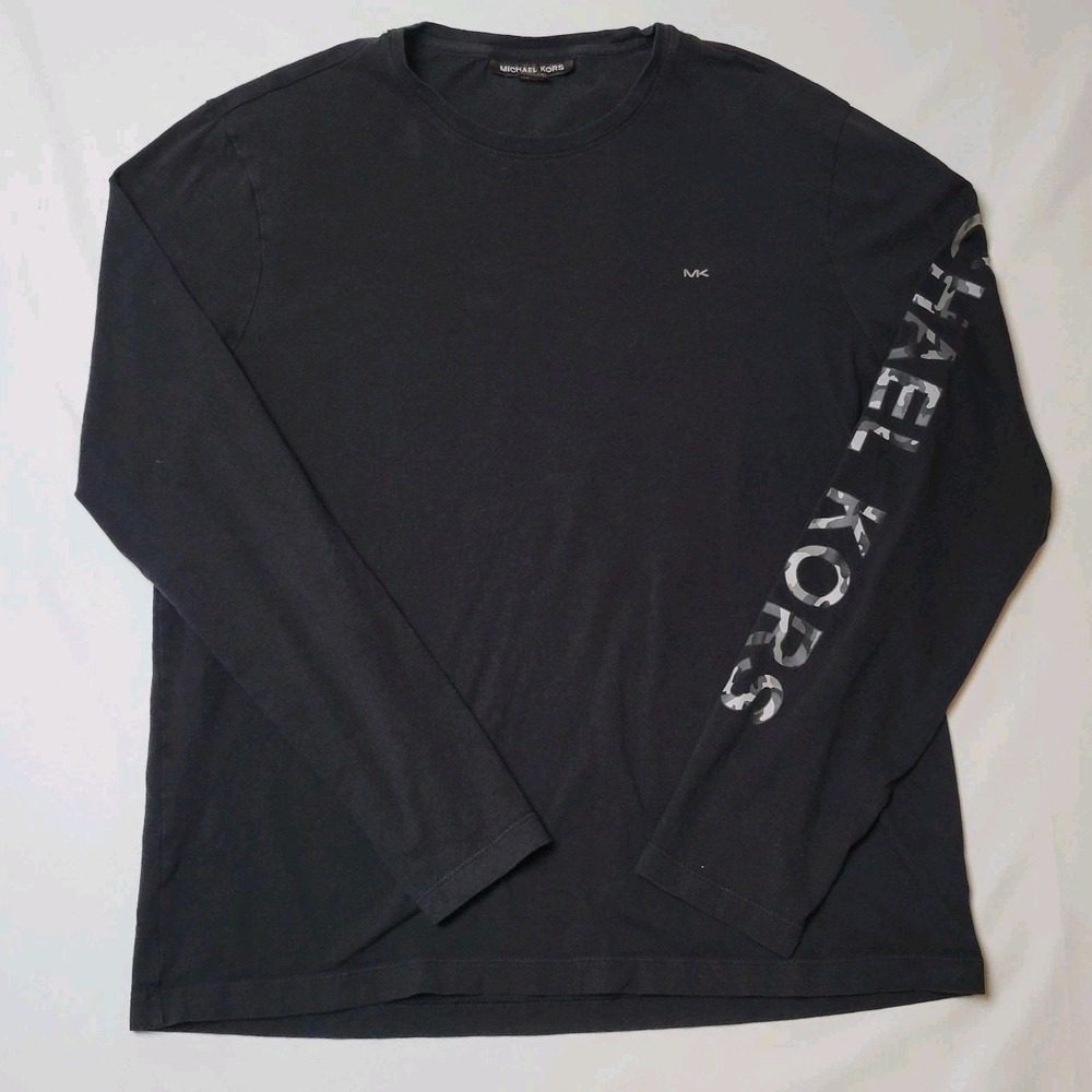 MICHAEL KORS Men's Long Sleeve T-Shirt Large Black w/White